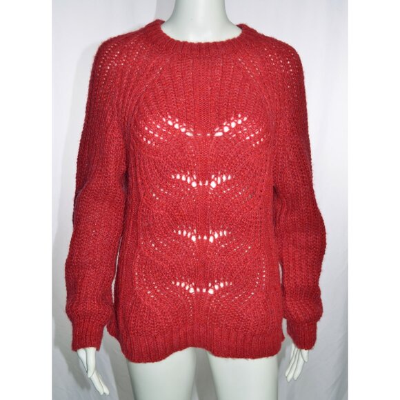 Elsamanda Anthropologie Made In Italy Alpaca Blend Open Knit Sweater Red Size M - Picture 1 of 4